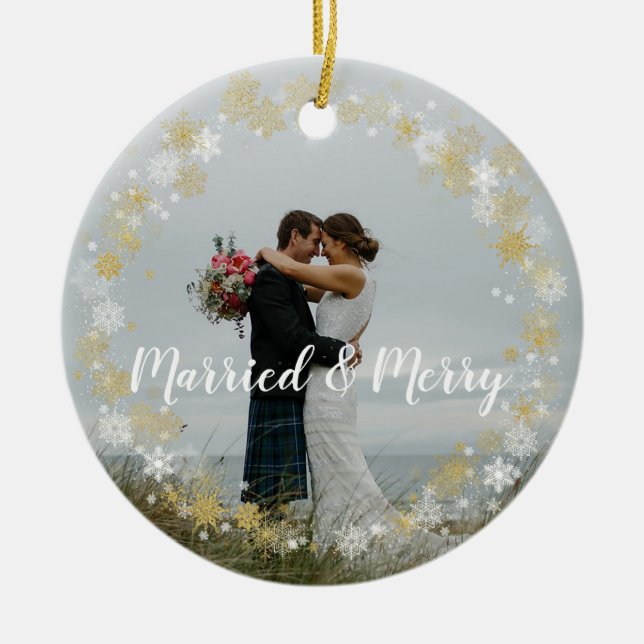 Married & Merry first christmas tree ornament (Front)