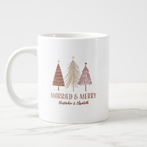 Married Merry First Christmas Trees Holiday Mr Mrs Giant Coffee Mug