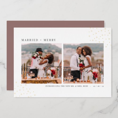 Married  Merry Foil Holiday Wedding Announcement