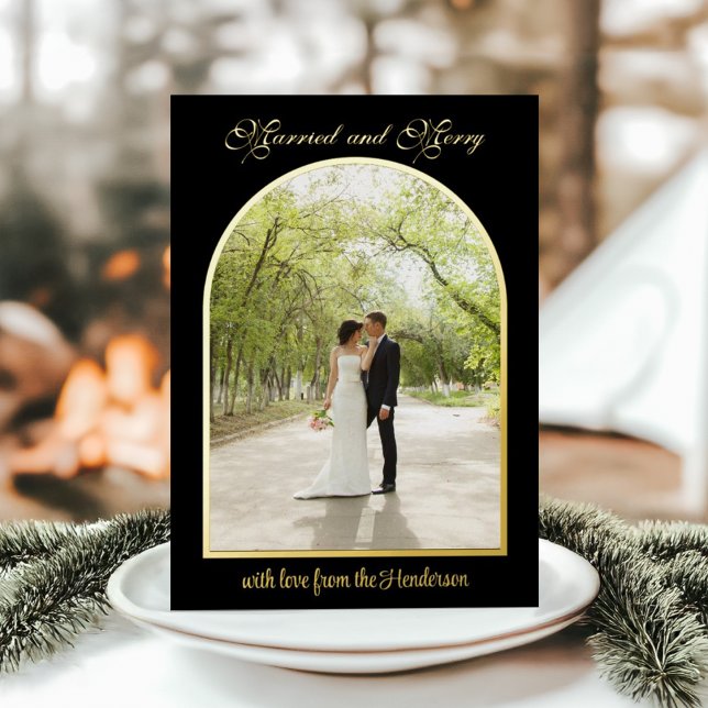 Married & Merry Gold Arch Christmas Holiday Photo (Creator Uploaded)