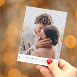 Married & Merry Gold Arch Christmas Holiday Photo<br><div class="desc">Replace with your photo inside the faux gold arch and send custom greeting cards to friends and family. An elegant card with a boho touch. The front of the card has "married merry" in classic serif capitals, with your names below in a gold color to match the arch. Cards reverse...</div>