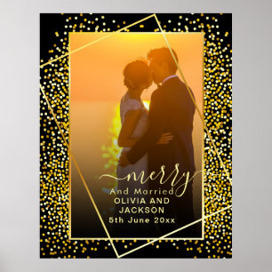 Married & Merry Gold Glitter Trim Christmas Glass  Poster