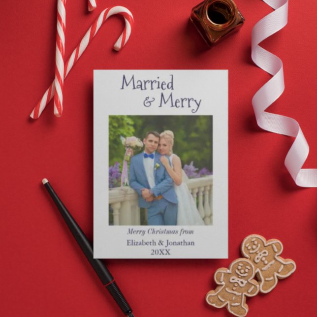 Married & Merry Minimalist Newlywed Holiday Card (Creator Uploaded)