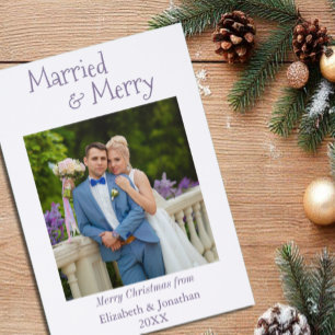Married & Merry Minimalist Newlywed Letterpress Photo Cards