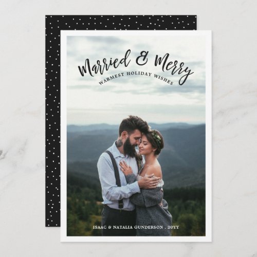 Married  Merry Modern Chistmas Photo Black Holiday Card