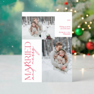 Married & Merry Mr & Mrs Minimalist Photo Holiday Letterpress Photo Cards