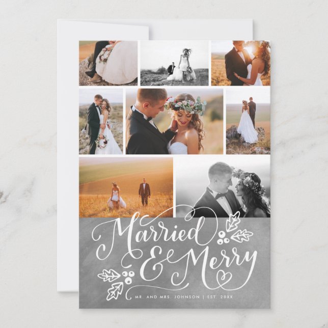 Married & Merry Multi-Photo Christmas Collage chal Holiday Card (Front)