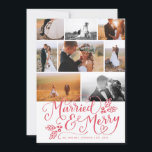 Married & Merry Multi-Photo Christmas Collage Holiday Card<br><div class="desc">Celebrate your first christmas married with this stylish holiday card featuring original hand-lettering that says "Married and Merry" accented with hand-drawn holly berries. An 8-photo collage showcases and highlights your favorite photos; perfect for the newly married couple to use as a wedding announcement or thank you card around the holidays....</div>