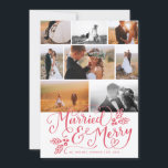Married & Merry Multi-Photo Christmas Collage Holiday Card<br><div class="desc">Celebrate your first christmas married with this stylish holiday card featuring original hand-lettering that says "Married and Merry" accented with hand-drawn holly berries. An 8-photo collage showcases and highlights your favorite photos; perfect for the newly married couple to use as a wedding announcement or thank you card around the holidays....</div>