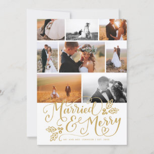Married & Merry Multi-Photo Christmas Collage Holiday Card