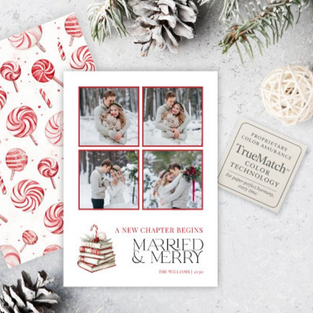 Married & Merry New Chapter Candy Cane Photo  Holiday Card (Creator Uploaded)