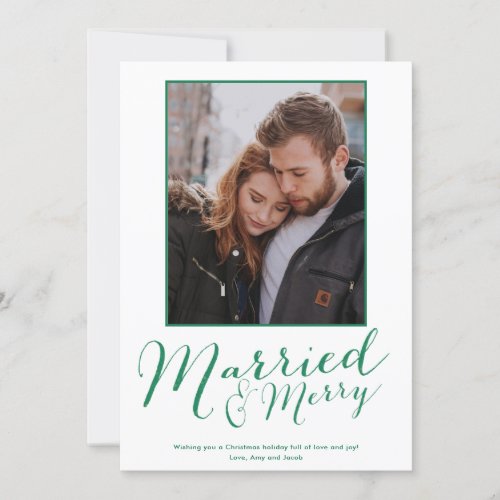 Married  Merry Newlywed Couple Photo Holiday Card