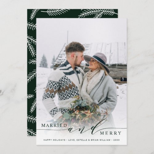 Married  Merry Newlywed Green Holiday Photo Card