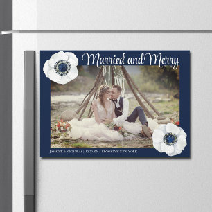 Married & Merry Newlywed Photo Chic Magnet Card