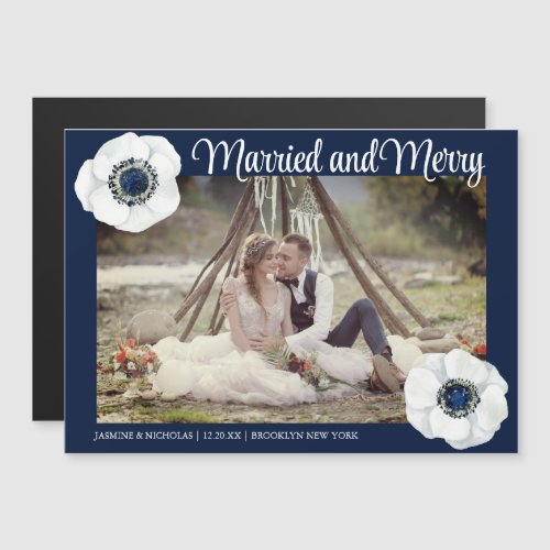 Married  Merry Newlywed Photo Chic Magnet Card