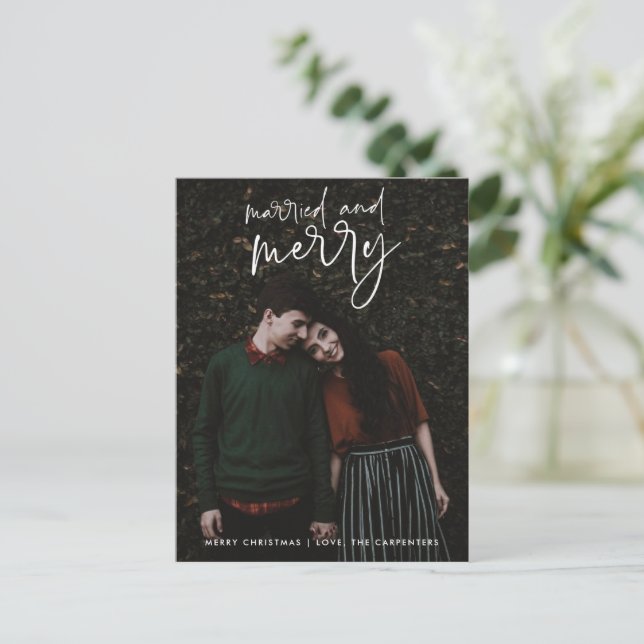 Married Merry Newlywed Photo Christmas Budget Holiday Postcard (Standing Front)