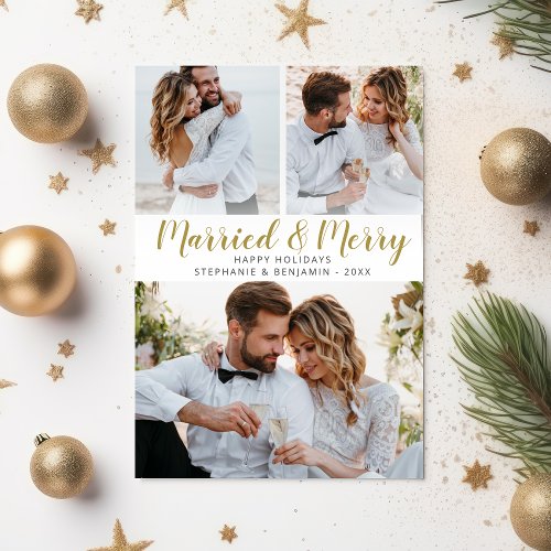Married  Merry Newlywed Photo Collage Christmas  Holiday Card