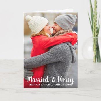 Married & Merry Newlywed Photo Fold Card by HappyMemoriesPaperCo at Zazzle