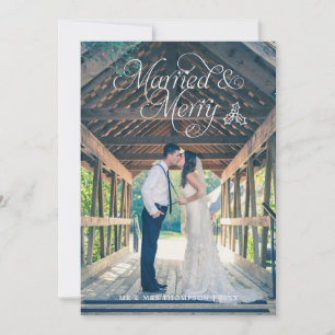 Married & Merry Newlywed Photo Holiday Card Green
