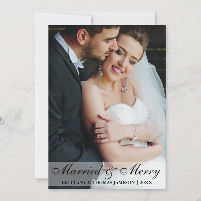 Married & Merry Newlywed Wedding Photo Card (Front)