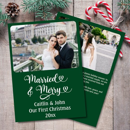 Married Merry Newlyweds 1st Christmas Custom Green Holiday Card
