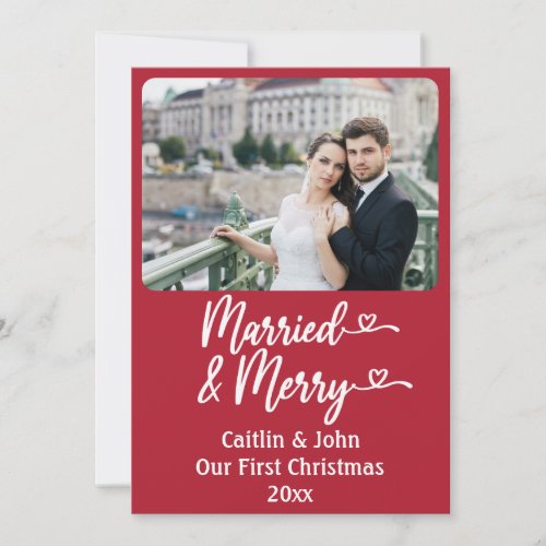 Married Merry Newlyweds Custom Red First Christmas Holiday Card