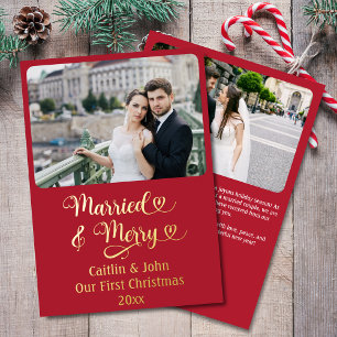 Married Merry Newlyweds First Christmas Custom Red Foil Holiday Card