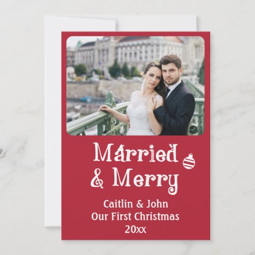 Married Merry Newlyweds First Christmas Custom Red Holiday Card