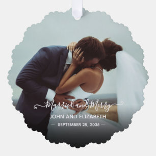 Married Merry Newlyweds Photo 1st Christmas Mr Mr Ornament Card