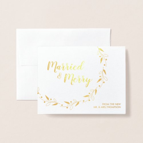 Married  Merry Personalized Gold Foil Christmas Foil Card