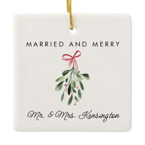 Married &amp; Merry Personalized Newlywed Photo Ceramic Ornament