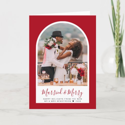 Married Merry Photo Arch Thank You Holiday Card