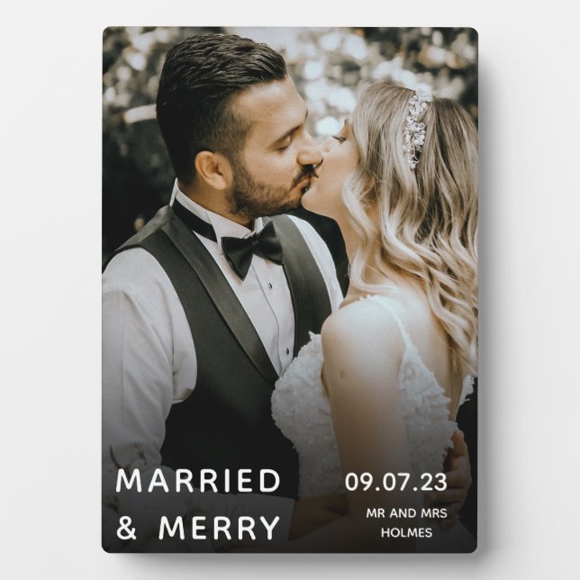 Married & Merry Photo, Names & Date Christmas Plaque (Front)