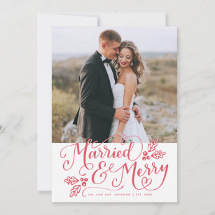 Married & Merry Photo Thank You Red Holiday Card