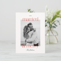 Married & Merry Preppy Red Stripe Photo Christmas