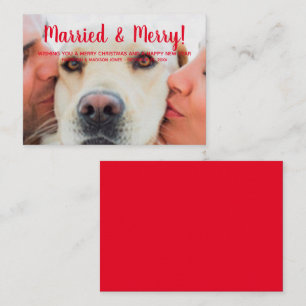 Married & Merry red custom photo text Christmas Note Card