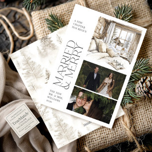 Married & Merry Rustic Cabin Photo Collage Holiday