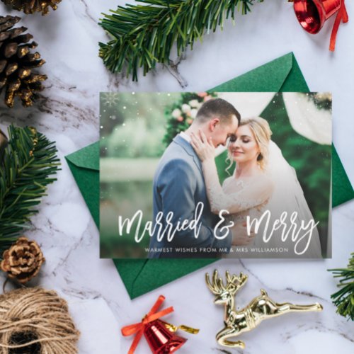 MARRIED  MERRY  rustic wedding announcement Postcard