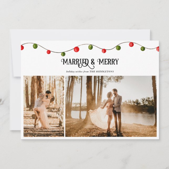 Married & Merry Script Christmas Simple Photo  Holiday Card (Front)