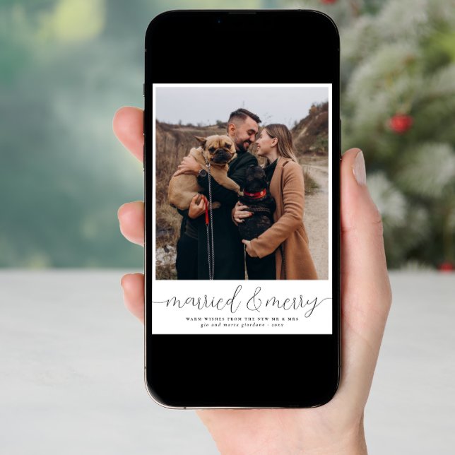 Married & Merry Simple Christmas Holiday Photo Card (Front Digital)