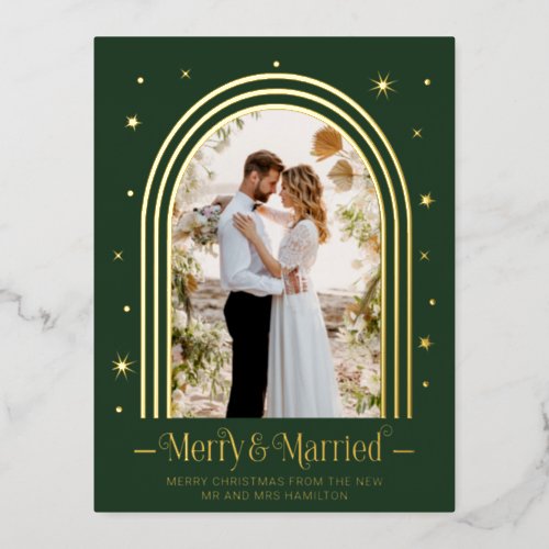 Married  Merry Wedding Announcement Foil Postcard