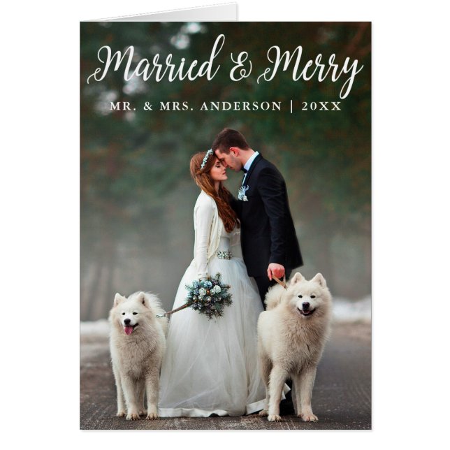 Married & Merry Wedding Christmas Photo Fold Card (Front)
