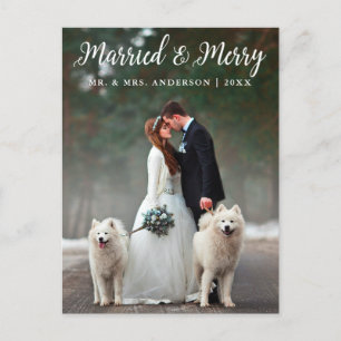 Married & Merry Wedding Christmas Photo LW Postcard