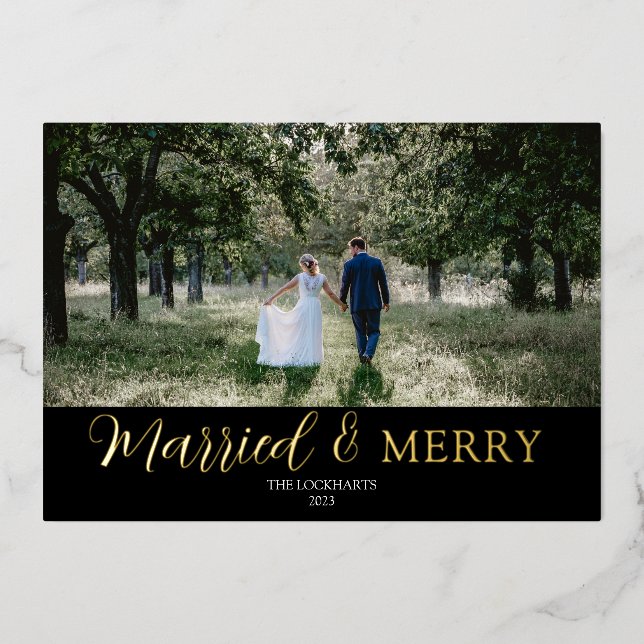  Married & Merry Wedding Foil Christmas Card (Front)