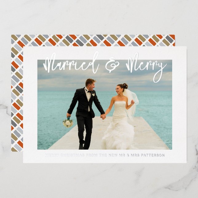 Married & Merry Wedding Mr & Mrs First Christmas Foil Invitation (Front/Back)