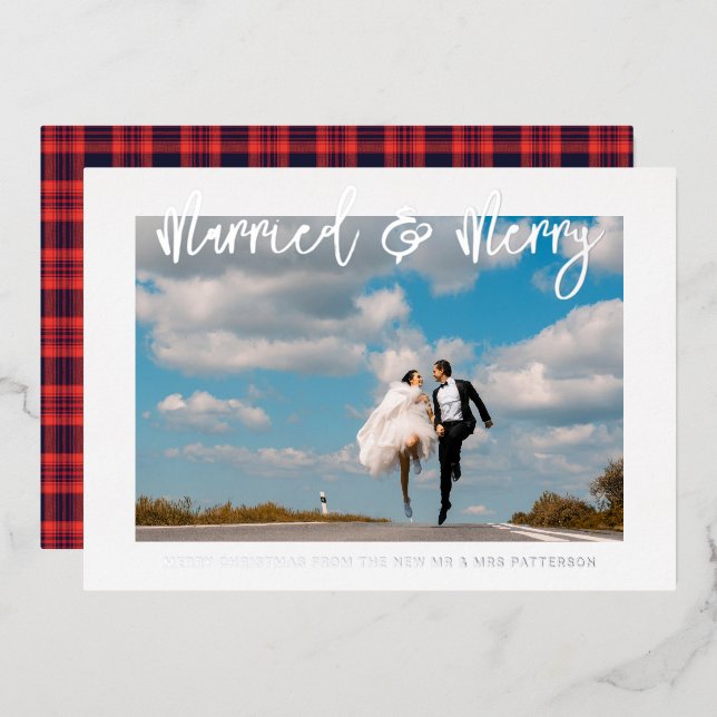 Married & Merry Wedding Mr & Mrs First Christmas Foil Invitation (Front/Back)