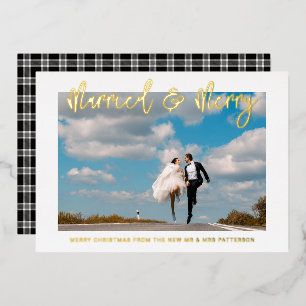 Married & Merry Wedding Mr & Mrs First Christmas Foil Invitation