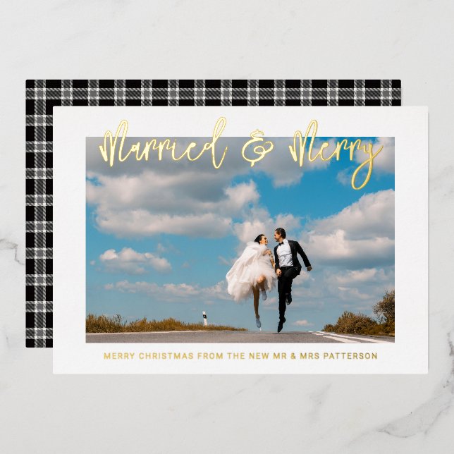 Married & Merry Wedding Mr & Mrs First Christmas Foil Invitation (Front/Back)