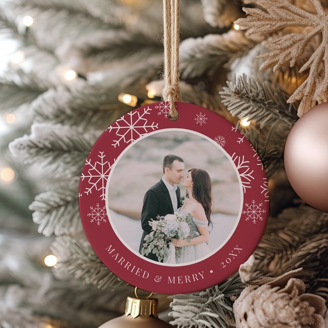 Married & Merry | Wedding Photo Ceramic Ornament (Creator Uploaded)