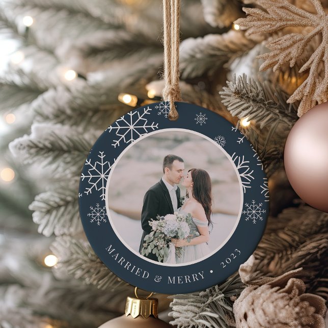 Married & Merry | Wedding Photo Ceramic Ornament (Creator Uploaded)